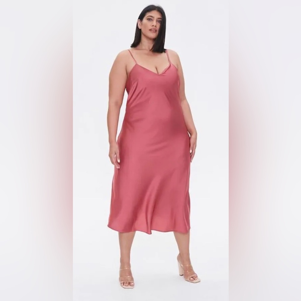 Satin Midi Slip Dress, Plus Size